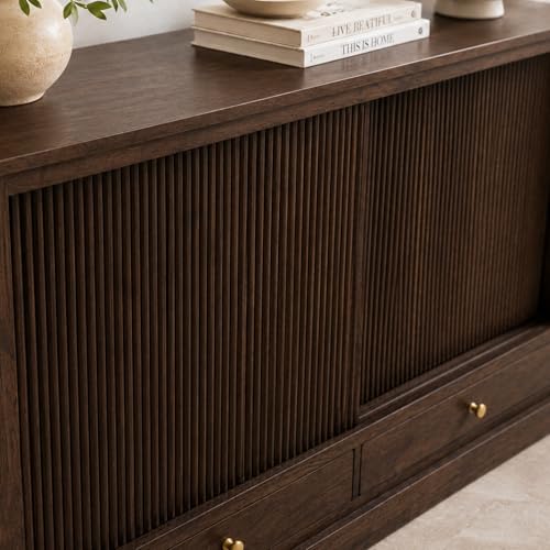 Image of The Attic Velora Cabinet, Solid Wood Walnut Finish, Kitchen and Living Room Storage