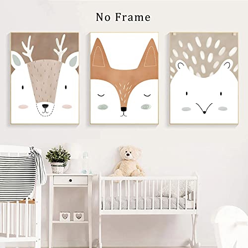 Nursery Wall Art Canvas Cute Animals Posters Nursery Animals Wall Art Cute Nursery Pictures Kids Art Poster Cute Fox Picture Baby Room Art Prints Cute Baby Animal Paintings For Nursery 12X16Inx3 Unframed #TOP3