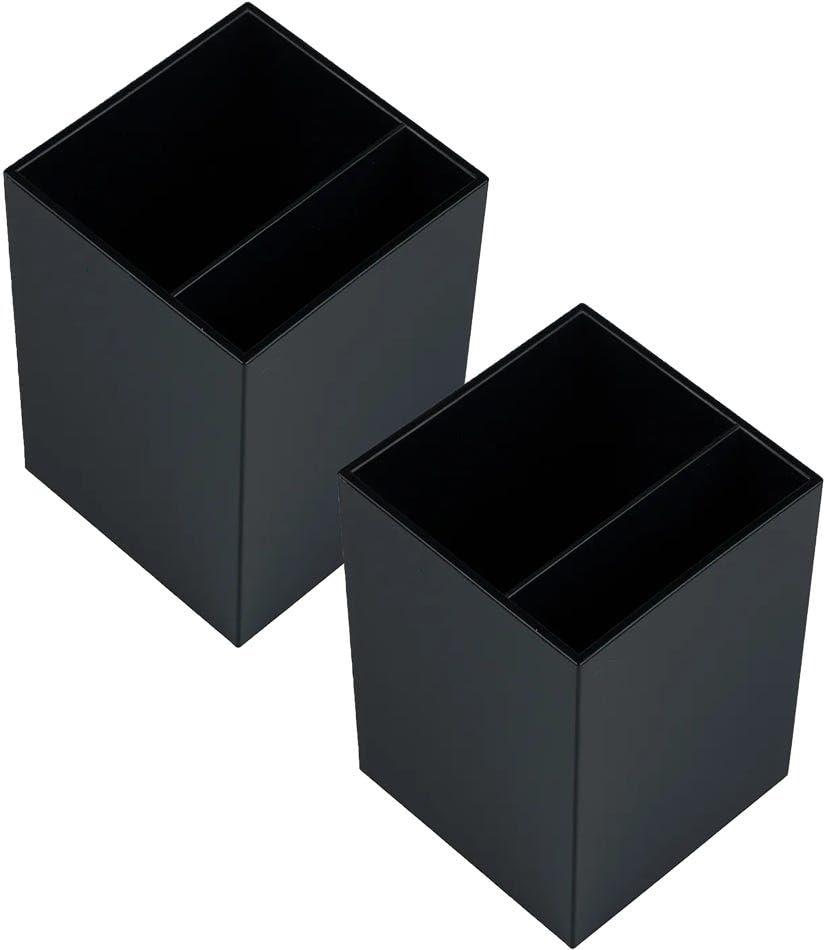 Image of JAM PAPER Plastic Pen Holders - Black Desktop Pencil Cups - 2 /Pack