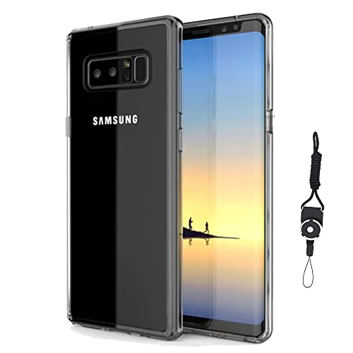 Galaxy Note 8 用のケース カバー クリア 全透明 対応 TPU 耐衝撃 指紋防止 薄型 軽量 黄変防止 ストラップホール付属 ネックストラップ付 Qi充電対応 Galaxy Note 8