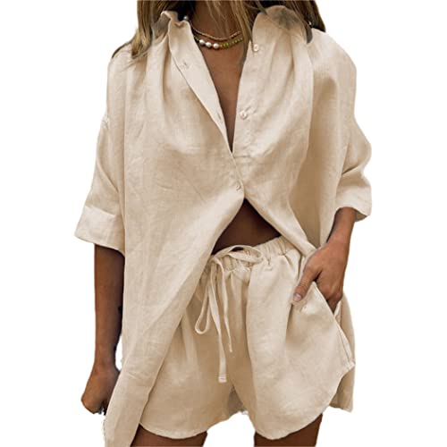 Ensemble coton et lin haut de gamme avec cordon de serrage beige