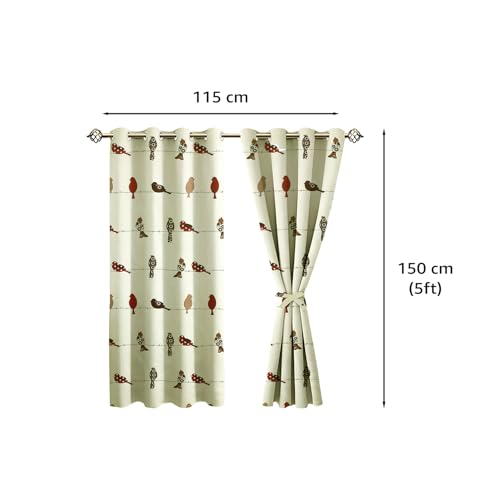 Image of Amazon Basics - Animal Print Light Filtering Curtains | 100% Cotton 150 TC | Set of 2 | 5 Feet | 115 x 150 cm | Cream | Eyelets & Tiebacks | Ideal for Bedroom and Living Room
