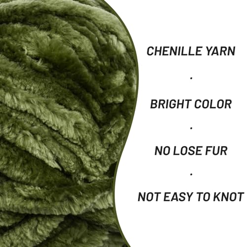 Image of Fuzzy Chunky Chenille Yarn for Crocheting,Soft Plush Yarns for Hand Knitting,Bulky 3x100g(3x49.2 yd) Baby Blanket Yarn for Crocheting Amigurumi,Crochet Fluffy Velvet Yarns (3 Army Green)