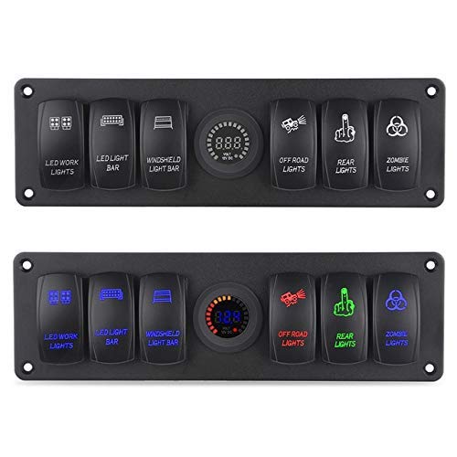 AUTO MT - 12-24V 6 Gang Waterproof Rocker Switch Panel Circuit Breaker LED Voltmeter For Car-picture-27
