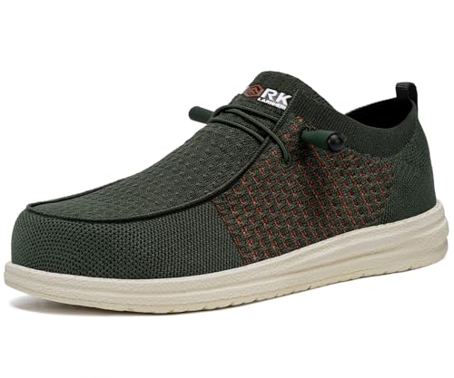 Image of LARNMERN Slip On Steel Toe Shoes Men Lightweight Comfortable Lounging Walking Sneakers Safety Work Steel Toe Loafers(7.5 Men, Army Green)