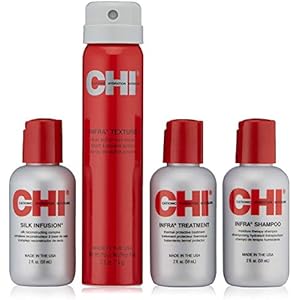 CHI Shine & Moisture Travel Kit with Infra Shampoo Infra Treatment Silk Infusion and Infra Texture Hair Spray