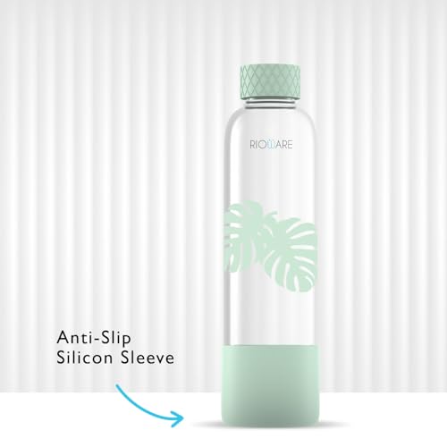Image of Rioware Purifa Pro Borosilicate Glass Water Bottle With Silicon Sleeve (750Ml) | Airtight Lid | Leak Proof | Silicon Cap | Fridge Water Bottles For Home, Office & Gym -Pack Of 01(Green).