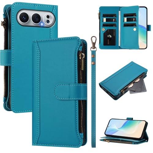 linsuyu Cover Compatible with Honor 500 5G,Compatible with Honor 500 Pro (China) Zipper Dual Card Slot Wallet Phone Case Blue2