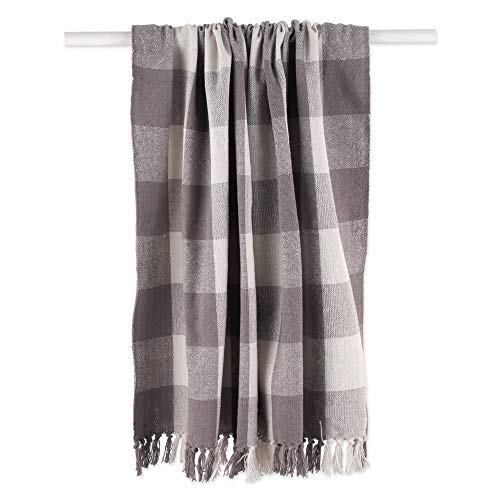 Dii Buffalo Check Collection Rustic Farmhouse Throw Blanket With Tassles, 50X60, Gray/White #TOP1