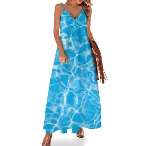 Robe sans manches longue col V au tombé fluide et décontracté