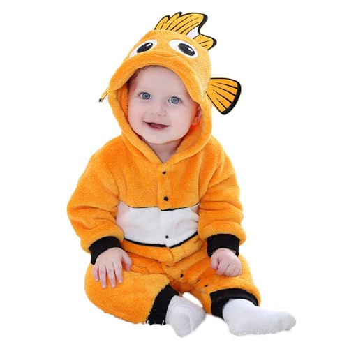 MUST ROSE SPORTS AND HOMEWEAR Unisex Baby Flannel Romper Animal Onesie Costume Hooded Cartoon Outfit Suit (Clown fish, 70(0-5M)
