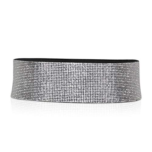 Fashion Leather Elastic Waist Belt For Women Shiny Diamond Rhinestone Decorated Stretch Belt No Buckle Dress Belt