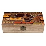 Anceky Caja de madera con diseño étnico de mapa africano, joyero decorativo con tapa abatible, caja decorativa de madera para guardar manualidades y fotos.