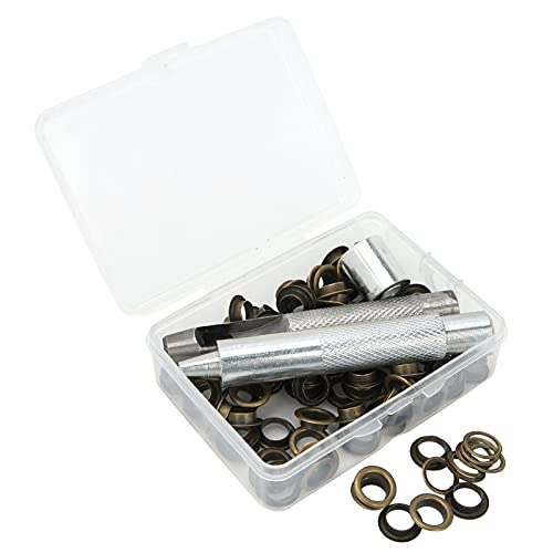 100 Sets Grommet Tool Kit 0.3Grommets with Hole Punch Fabric Grommet Kit with Fabric Eyelets Grommets for Garment Canvas Crafts Tool Storage Box (Copper)