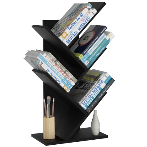 SHEEPAM Small Tree Book Shelf,5 Tier Bookshelf, Wood Desktop Bookcase - image 1