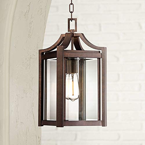 Franklin Iron Works Rockford Modern Farmhouse Rustic Outdoor Ceiling Light Hanging Rustic Bronze 17" Clear Glass Damp Rated For Exterior House Porch Patio Outside Deck Garage Front Door Home Roof #TOP6