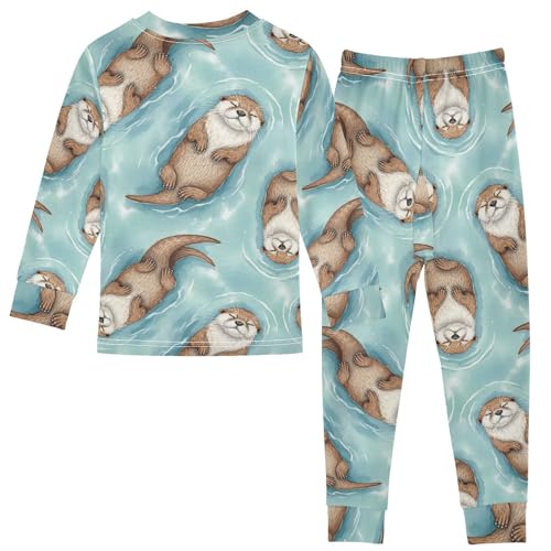 Pajama Sets Long Sleeve Otter Swimming Water Soft Comfy Sleepwear 2 Piece PJS 3-8T3