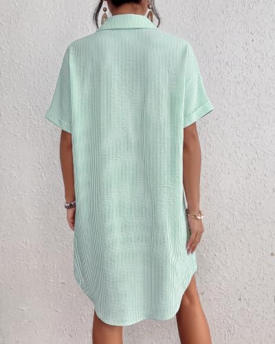 Image of Bsubseach Women Swimsuit Coverup Shirt Dress Button Down Bathing Suit Cover Up Beach Vacation Outfits