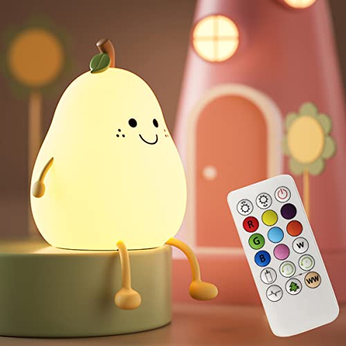 Image of LEDHOLYT Night Light for Kids,Cute Silicone Nursery Pear Lamp for Baby and Toddler,Fruit NightLight with Remote, Squishy Night Lamp for Bedroom,Kawaii Bedside Lamp for Boys Girls Room