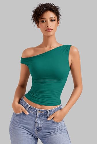 Image of London Hills Off Shoulder Tshirt for Women | Off Shoulder Top for Women Stylish | Concert Tops for Womens | Tops for Women Western | Tops for Woman | Women T-Shirts | Women's One Shoulder Top
