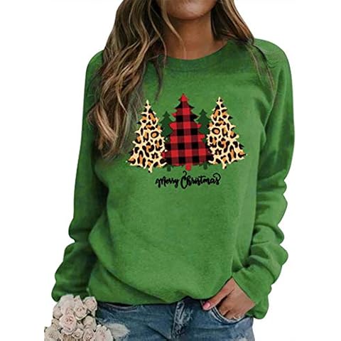 Dresswel Women's Christmas Jumper Merry Christmas Sweatshirt Christmas Tree Jumper Crew Neck Lanagrmshirt - Green - XXL Cover