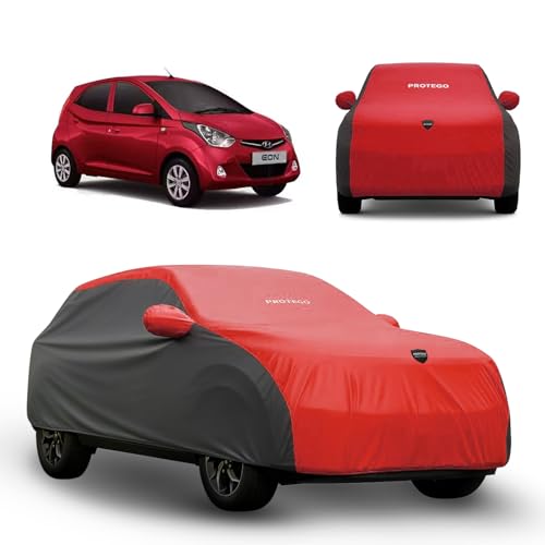 Image of PROTEGO Prime Series India's 1st Anti-Tear Car Cover for Hyundai EON | Heavy-Duty, Custom Fit, All Weather Protection | 100% Waterproof, Windproof & Hail Resistant | 2-Year Warranty | Red + Black
