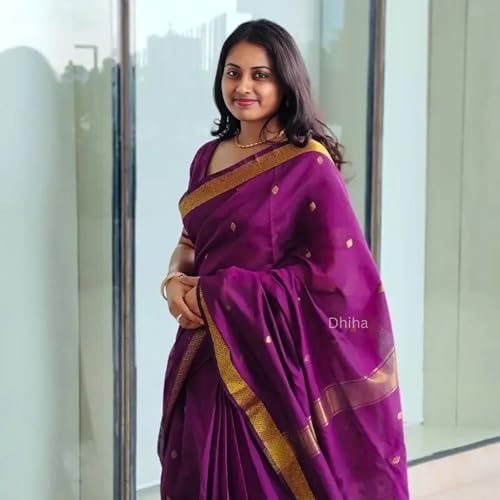 Image of Original Maheswari Cotton Silk Saree for Women | Kanjivaram Pure Silk Cotton Sari with Blouse | Zari Work | Tassels | Handloom Weave