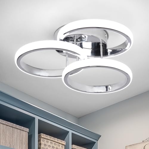 EIDISUNY LED Ceiling Light Modern 36W 3 Circle Silver LED Ceiling Lights Fixture for Hallway Office Bedroom Kitchen Dining Room Living Room Lamp