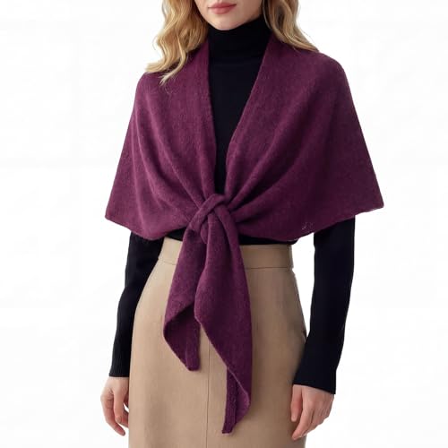 RIIQIICHY Shawl Wrap Women Pashmina Triangle Cape Knit Sweater Scarf for Fall Winter Fashion Accessory Purple