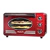 Nostalgia RTOV2RR Large-Capacity 0.7-Cu. Ft. Capacity Multi-Functioning Retro Convection Toaster Oven, Fits 12 Slices of Bread and Two 12-Inch Pizzas, Built In Timer, Includes Baking Pan,Metallic Red
