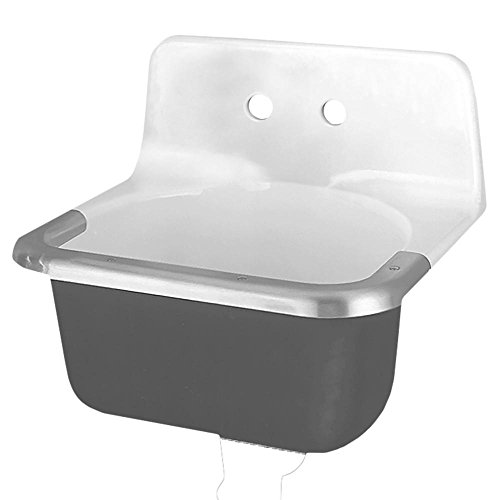 American-Standard-7692008020-Lakewell-Cast-Iron-Wall-Mounted-Service-Sink-with-Drilled-Back-2-Holes-on-8-Inch-Center-and-Rim-Guard-22-by-18-Inch-White