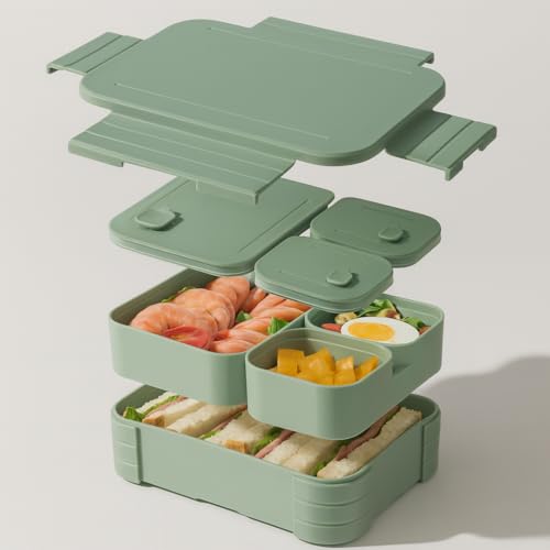 Image of daiDokoro 3 Removable Compartment - 1100 ML Bento Lunch Box | Compact BPA Free, Leak-Proof, Microwave & Dishwasher Safe Tiffin for Office Use, School & Travel (Viridian Green)