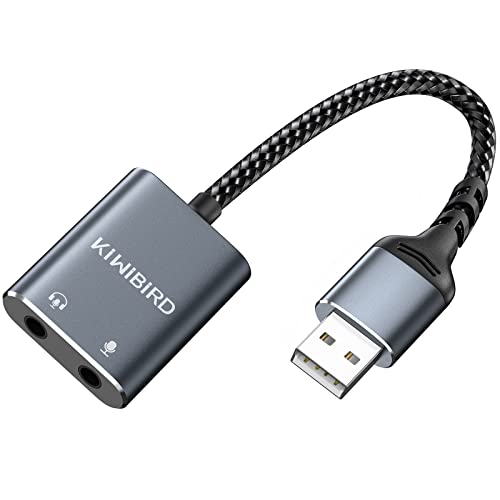 KiwiBird Adaptateur USB vers Audio Jack 3,5 mm, Carte Son Externe, USB Écouteur Casque et Convertisseur Micro Microphone Compatible avec PS5 PS4, MacBook Air Pro, Raspberry Pi, Windows PC, Mac