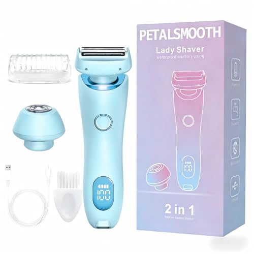 PETALSMOOTH Shave Pro.Electric Shaver for Women Rechargeable Waterproof Trimmer for Face Body Bikini Area and Legs (Blue)