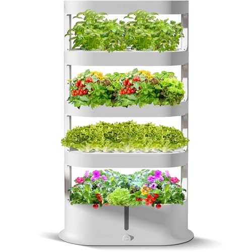 Nutraponics Tray Tower – 64-Plant Hydroponic Garden with Remote-Controlled LED Grow Lights & Automated Watering – Indoor Vertical Grow System with Soil Option – Quiet, Leak-Proof, Space-Saving Design