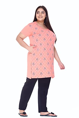 Image of In Love Women's Plus Size Printed Cotton Night Suit Set Short Sleeve | Cotton fabric - soft night suit set for sleepwear and home comfort