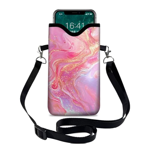 Image of Neoprene Cell Phone Sleeve Pouch Case Bag with Crossbody Strap Neck Lanyard for Women 7.1 X 3.9 in Gilding