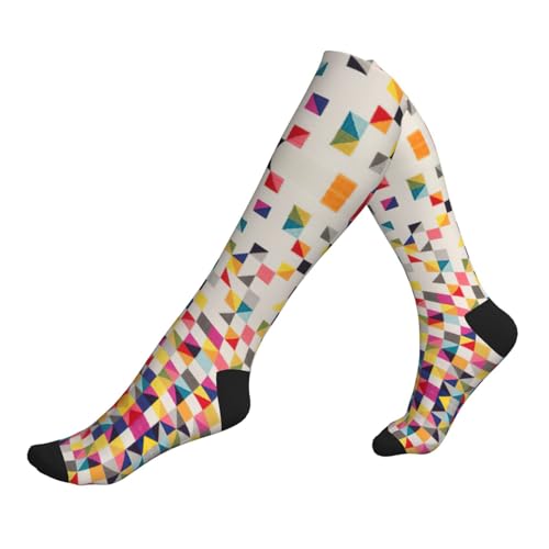Calcetines de compresión triangulares con estampado geométrico para hombres y mujeres, hasta la rodilla, adecuados para correr, viajar y volar, 1 par, 2 Negro-2, Altoa única