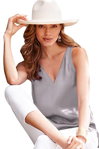Image of Satin Tank Tops for Women Loose Fit Sleeveless V Neck Cami Camisole Blouses Shirt Top