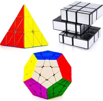 Toy Arena Cube Combo Set of Stickerless Pyraminx Triangle, Megaminx & Stickered Mirror High Speed Cube Puzzle (Megaminx Silver Pyramid) (B085Z3VPS9) Amazon Price History, Amazon Price Tracker