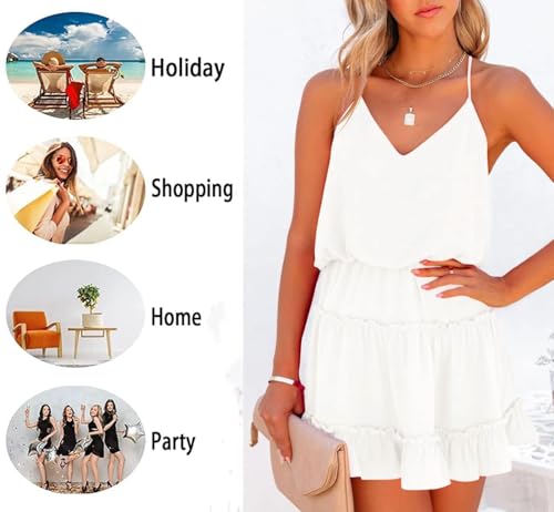 Newffr Womens V Neck Summer Mini Dress Sleeveless Ruffle Spaghetti Strap Racerback Flowy Beach Vacation Sundresses4