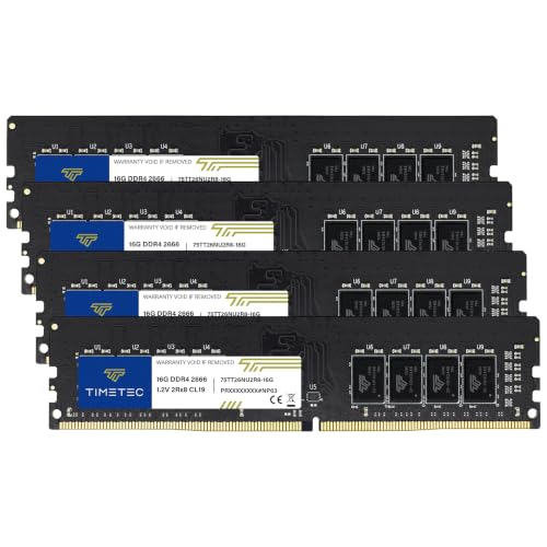 تايم تيك مجموعة 64GB (4x16GB) DDR4 2666MHz PC4-21300 غير مخزن مؤقت 1.2 فولت CL19 2Rx8 ثنائي الرتبة 288 دبوس UDIMM وحدة ذاكرة RAM مطورة (64GB (4x16GB))