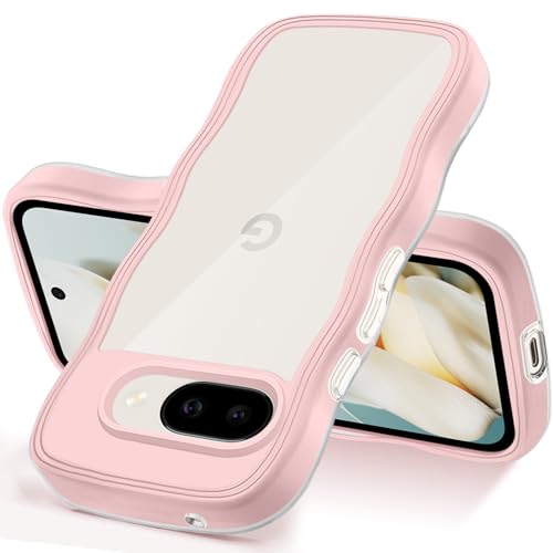 Pixel 9A ケース クリア 波型 うねうね かわいい 超軽量 耐衝撃 ストラップホール付き おしゃれ ウェーブ カバー グーグル ピクセル9A スマホケース とうめい 透明(ローズピンク)