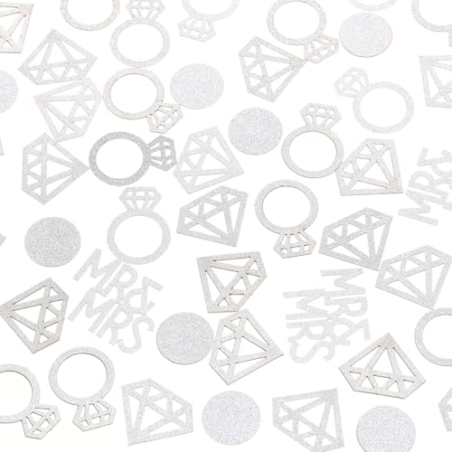 Image of Sumind 220 Pieces Silver Wedding Table Confetti, Paper Mr and Mrs Silver Diamond Ring Circle Dots Diamond Glitter Confetti for Marriage Ceremony Anniversary Valentine