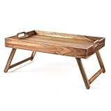 Taxenxar Extra Large Folding Bed Tray Table, 22.6’’ x 14.8’’ Acacia Wood Breakfast Tray, Food Serving Tray with Legs for Eating in Bed