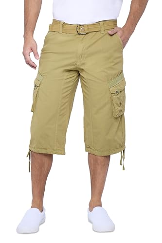 X RAY Men's Belted Long Cargo Shorts for Men, Below Knee Length Mens Cargo Shorts, 3/4 Pants (Big and Tall Shorts for Men) Khaki 34