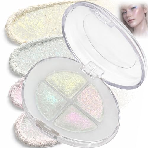 Prism Glow Multichrome Glitter Eyeshadow Palette with Holographic Shimmer – 4 Colour Iridescent Eyeshadow Topper for Eyes & Face, Prismatic Reflective Highlight, Buildable Glassy Shine Makeup