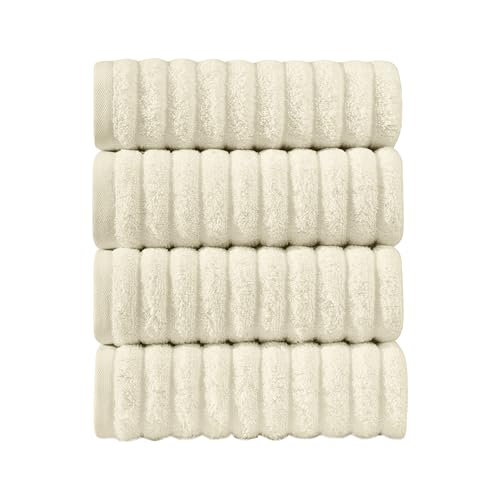 Image of Elegant Comfort Luxury 100% Turkish Cotton Corduroy Ribbed 4 Pack Hand Towel Set 16 x 28 Inch - Absorbent, Super Soft, Quick Dry, Premium Towels for Bathroom, Gym, Spa and Hotel Use, Ivory