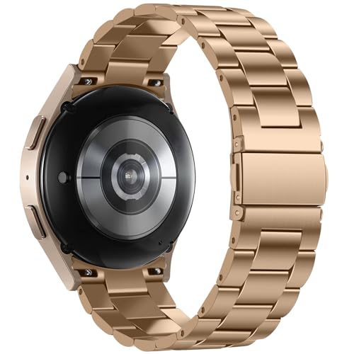 Anlinser No Gap Bands Compatible with Samsung Galaxy Watch 7/6/5/4/FE Band 44mm 40mm/Watch 6 Classic Band 47mm 43mm/Watch 5 Pro 45mm/Watch 4 Classic, 20mm Metal Strap for Women Men, Rose Gold