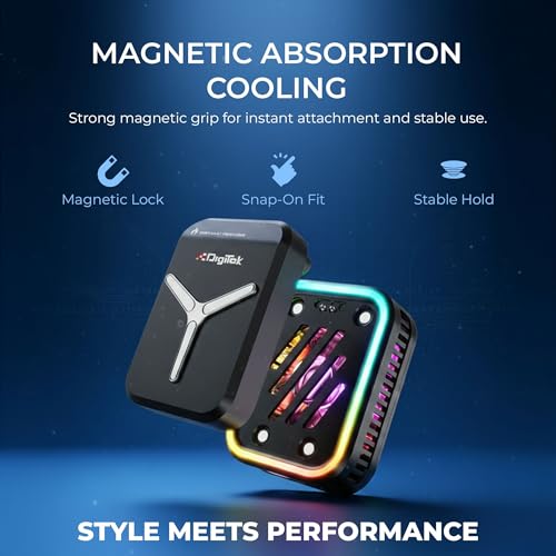 Image of Digitek (DCF 001) Magnetic Smartphone Cooler Fan with Built-In Battery, RGB Light Effects, Type-C Charging, for Mobile Gaming